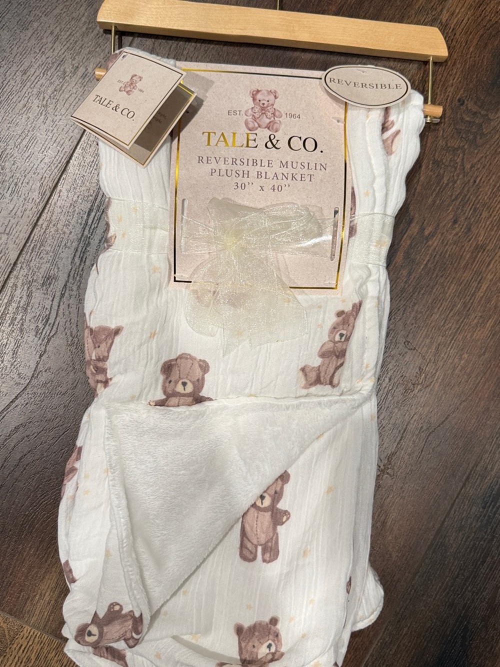 Reversible White Muslin Plush Sleep Sack with Brown Bear Print